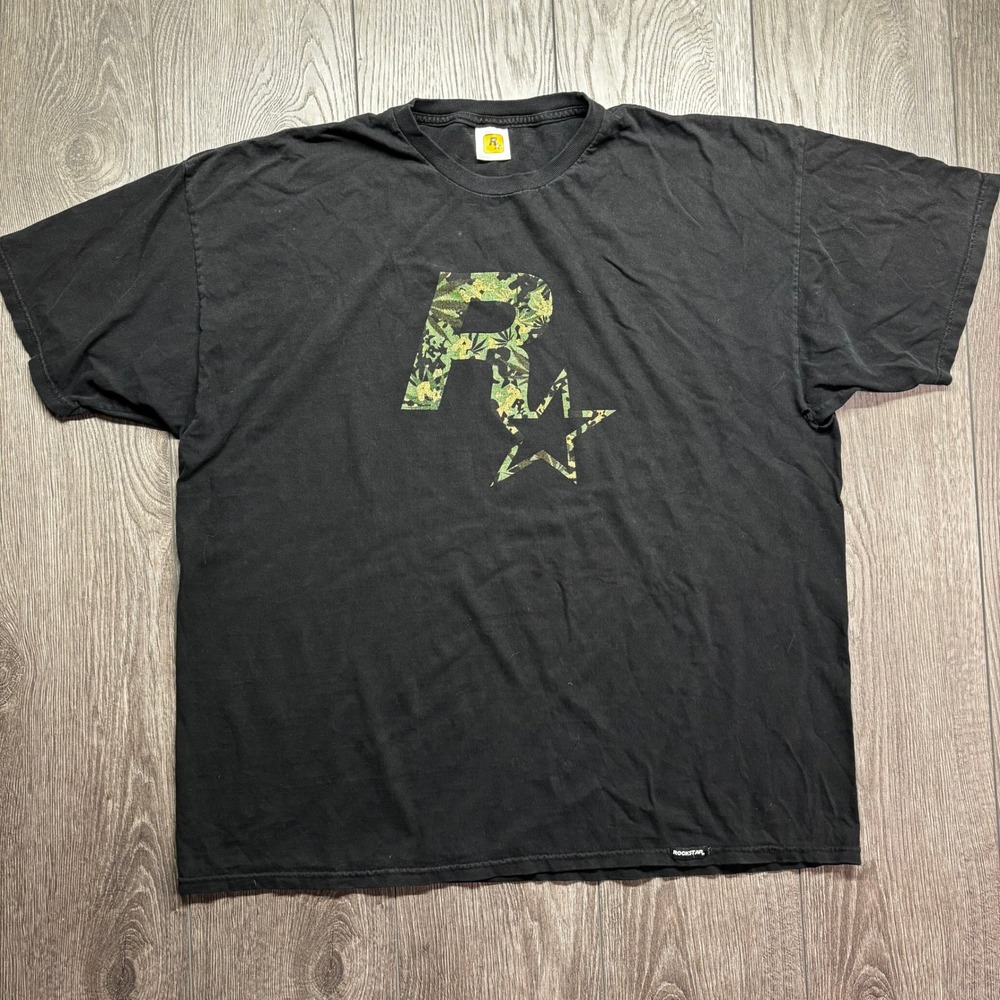 Rockstar Games Promo T-Shirt Mens Black Camo Logo Graphic Tee GTA V R*